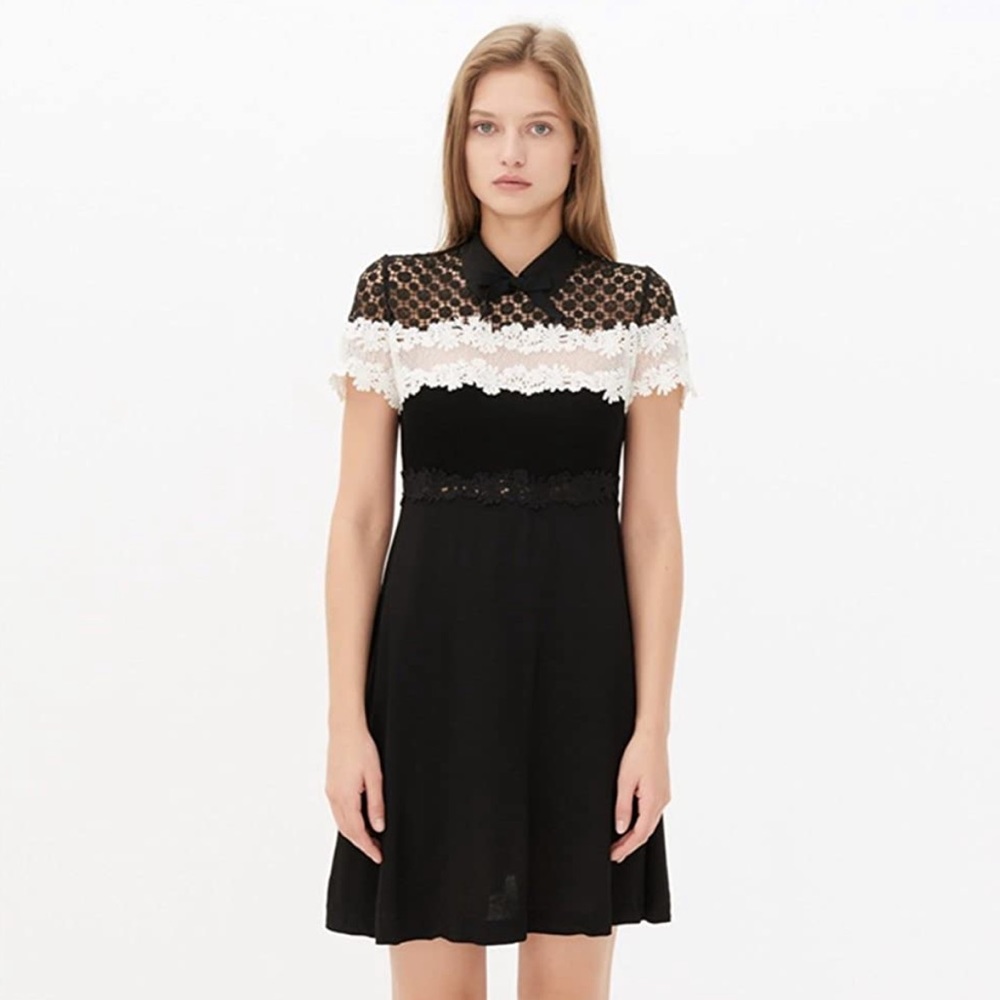 Sandro Radia lace mini dress black white